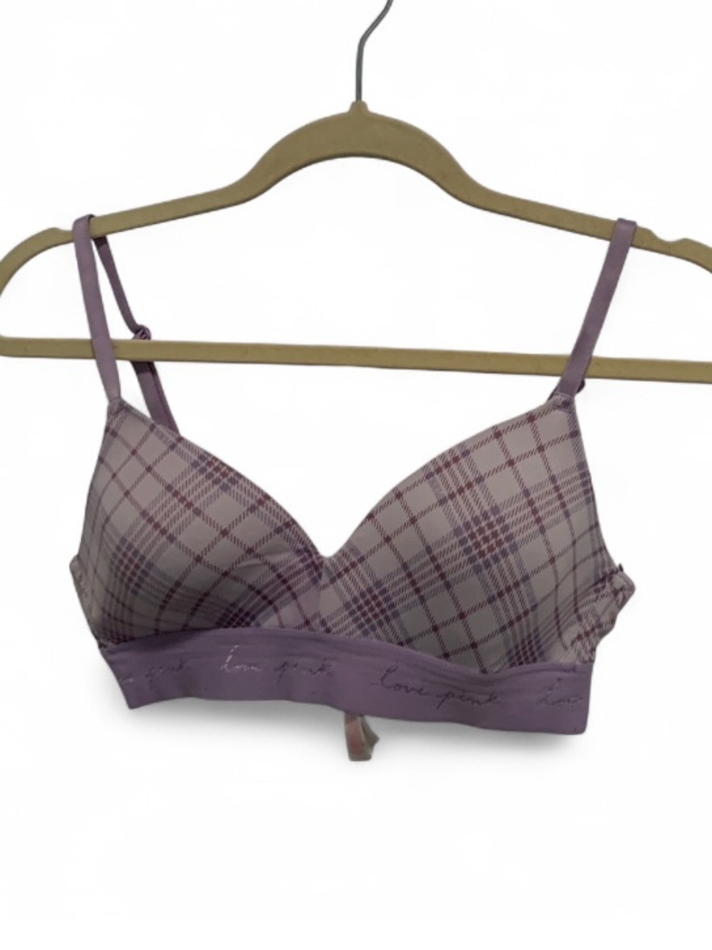 Pink Victoria’s Secret Purple Plaid Wireless Bralette